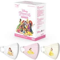어린숨 엣지 디즈니 프린세스 아트심볼 벨 새부리형 컬러마스크 중형, 화이트, 라이트핑크, 아이보리, 30개입, 1개