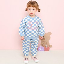 밀크마일 아동용 체커보드 오버핏 상하의 세트