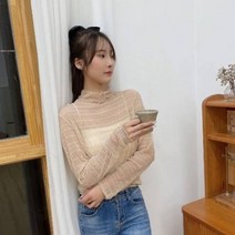보나비 레이스 하이네크 프릴 롱 블라우스