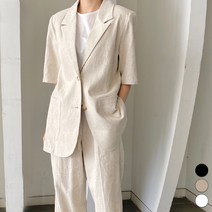 페이퍼먼츠 여성용 여름 린넨 카라넥 반팔 블레이저 자켓 02027