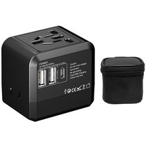 아이논 3포트 해외 여행용 USB C타입 멀티어댑터 블랙 IN-TA310C-BK, 1개