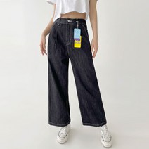 플랜데이 여성용 이염방지 생지 원핀턱 와이드 데님 팬츠 숏