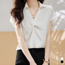 페이퍼먼츠 오피스 꼬임 브이넥 반소매 블라우스 04559