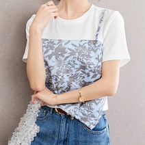 페이퍼먼츠 여성용 콜리거 뷔스티에 포인트 라운드 넥 반팔 티셔츠 04968