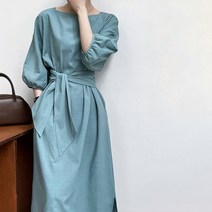 페이퍼먼츠 우아한 허리끈 벌룬 롱 원피스 06227