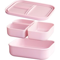 마미스테이블 식품용 실리콘 도시락통 새참 3구 L, 베이비핑크, 1개