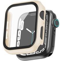 이츠라이프 애플워치 갤럭시워치 강화유리 풀커버 케이스, 아이보리