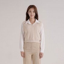 젬블링 여성용 브이넥 꽈배기 니트 조끼 베스트