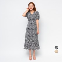 캐럿 여성용 프론트 셔링 플라워 반팔 원피스