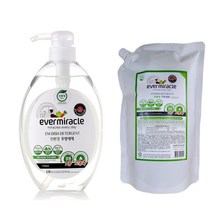 에버미라클 EM 주방세제 프리미엄 본품 750ml + 리필 730ml, 1세트