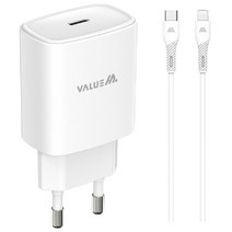 밸류엠 PD3.0 20W 고속 충전기 + C to 8 20W 케이블 세트, 화이트, 1세트