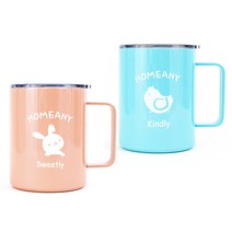 홈애니 스텐머그 420ml x 2p 커플 세트, 핑크, 스카이블루, 1세트