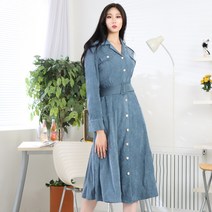 페이퍼먼츠 여성 가을 겨울 골덴 벨티드 트렌치 코트 롱 원피스 6459