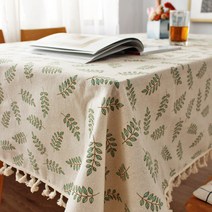 착한살림 북유럽 태슬 코튼 린넨 식탁보, 나뭇잎, 90 x 150 cm