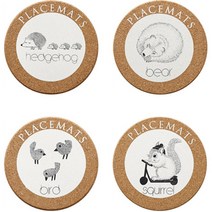 동물 원형 코르크 코스터 4종 세트, 혼합색상