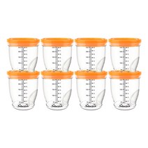 베베락 밀폐눈금 이유식 용기 240ml, 오렌지, 8개입