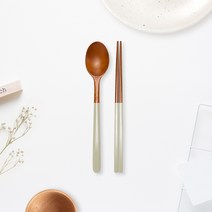 라온누리 옻칠 자연애 우드수저세트, 올리브그린, 숟가락 + 젓가락