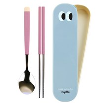 보네르 파스텔 주니어 키즈 진공 젓가락 + 스푼 + 케이스 세트, 핑크, 1세트, 숟가락+젓가락+케이스