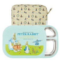 피터래빗 밀폐형 기능성 안전 이중 스텐 식판 도시락 + 주머니 세트, 올리브, 식판 + 밑판 + 뚜껑 + 주머니