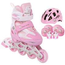 [헬로키티자전거] 랜드웨이 헬로키티 아동용 인라인스케이트 + 헬멧 + 보호대 세트, 핑크