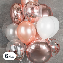 파티팡 천장풍선세트 풍선 랜덤 발송 20p + 은박풍선 3p + 양면테이프 + 컬링리본, 로즈골드 은박 라운드, 6세트