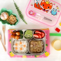 뎃생블루 남김없이 수저통 일체형 식판세트, 핑크, 식판 + 수저통 뚜껑 + 방수가방 + 교체용 실리콘