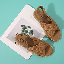 잭앤질 여성용 내추럴 X선 왕골 라탄 샌들 JB0388