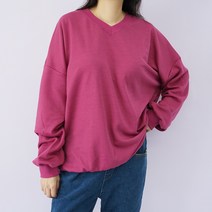 빅걸스토리 여성용 박스핏 브이넥 캐주얼 무지 베이직 맨투맨