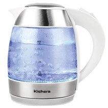 키체라 내열유리 스테인리스 전기포트 1.8L, KIC-EK01S(화이트)