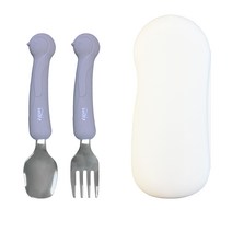 티지엠 휴대용 실리콘 스텐 펭귄 스푼 앤 포크 + 케이스, 애쉬 블루, 스푼 + 포크 + 케이스