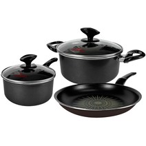 퀸센스 인덕션 디오냄비 오페라 후라이팬 세트, 편수 18cm + 양수 24cm + 후라이팬 28cm, 블랙