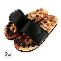 천연석 자갈 지압 슬리퍼 220-245, 2개, 블랙