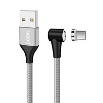 사또 3세대 USB C타입 커넥터 + ㄱ자형 마그네틱 고속충전 케이블 2m 세트, 실버, 1세트