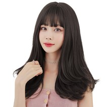 하이유니 레이어드 C컬 펌 통가발 가발 56cm + 가발망 + 거치대 세트, 챠콜블랙