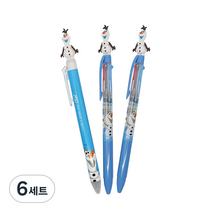 디즈니 겨울왕국 올라프 마스코트 볼펜 D타입 흑색 0.5mm + 3색 0.5mm 2p, 혼합색상, 6세트