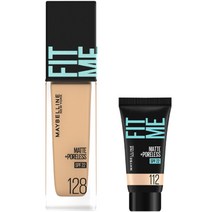 메이블린 핏미 파운데이션 레노 30ml + 미니파운데이션 5ml 세트, 128 웜 누드(파운데이션), 112 내추럴 아이보리(미니파운데이션), 1세트