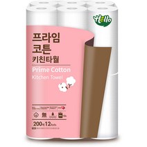 헬로 프라임코튼 천연펄프 키친타올 200매, 12개입, 1개