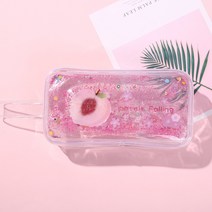 아뜰라임 다용도 반짝이 파우치 투명 홀로그램 워터 글리터 필통, 핑크 반쪽 복숭아, 1개