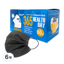 크린테크 365 헬스데이 일회용 마스크 대형 검정색, 60매, 6개, 블랙