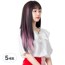 가발위드 와이드 컬러 포인트 피스 스트레이트 4p + 트윙클 붙임머리 세트, 밀크핑크(컬러피스), 랜덤발송(붙임머리), 5세트