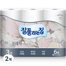 잘풀리는집 클래식 3겹 퀄팅 롤화장지 25 m, 6롤, 2개