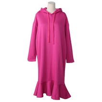 티탁 여성용 빅사이즈 데일리 루즈핏 러블리 밑단 프릴 무지 주름 후드 기모 원피스