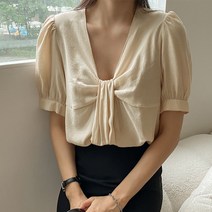 꼬임 퍼프 반팔 블라우스