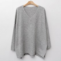 티탁 여성용 빅사이즈 데일리 루즈핏 언발 브이 울 니트 티셔츠