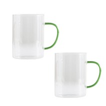제이테이블 컬러핸들 내열유리 머그컵 460ml, 그린, 2개