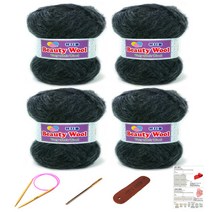행복뜨기 뷰티울 털실 뜨개실 4p + 대바늘 8mm + 돗바늘 + 라벨 + 목도리도안 세트, 차콜, 1세트