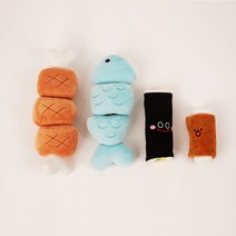 도그아이 강아지 노즈워크 장난감 로프바베큐 + 로프물고기 + 김밥 + 어묵 세트, 혼합색상, 1세트