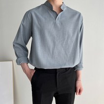 머시따 남성용 헨리넥 반오픈 시어서커 린넨 차이나셔츠