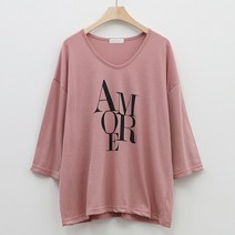 티탁 여성용 빅사이즈 루즈핏 유넥 레터링 프린팅 7부 티셔츠 TTCB30