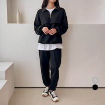 세컨그라운드 여성용 코튼 아노락 조거 팬츠 세트